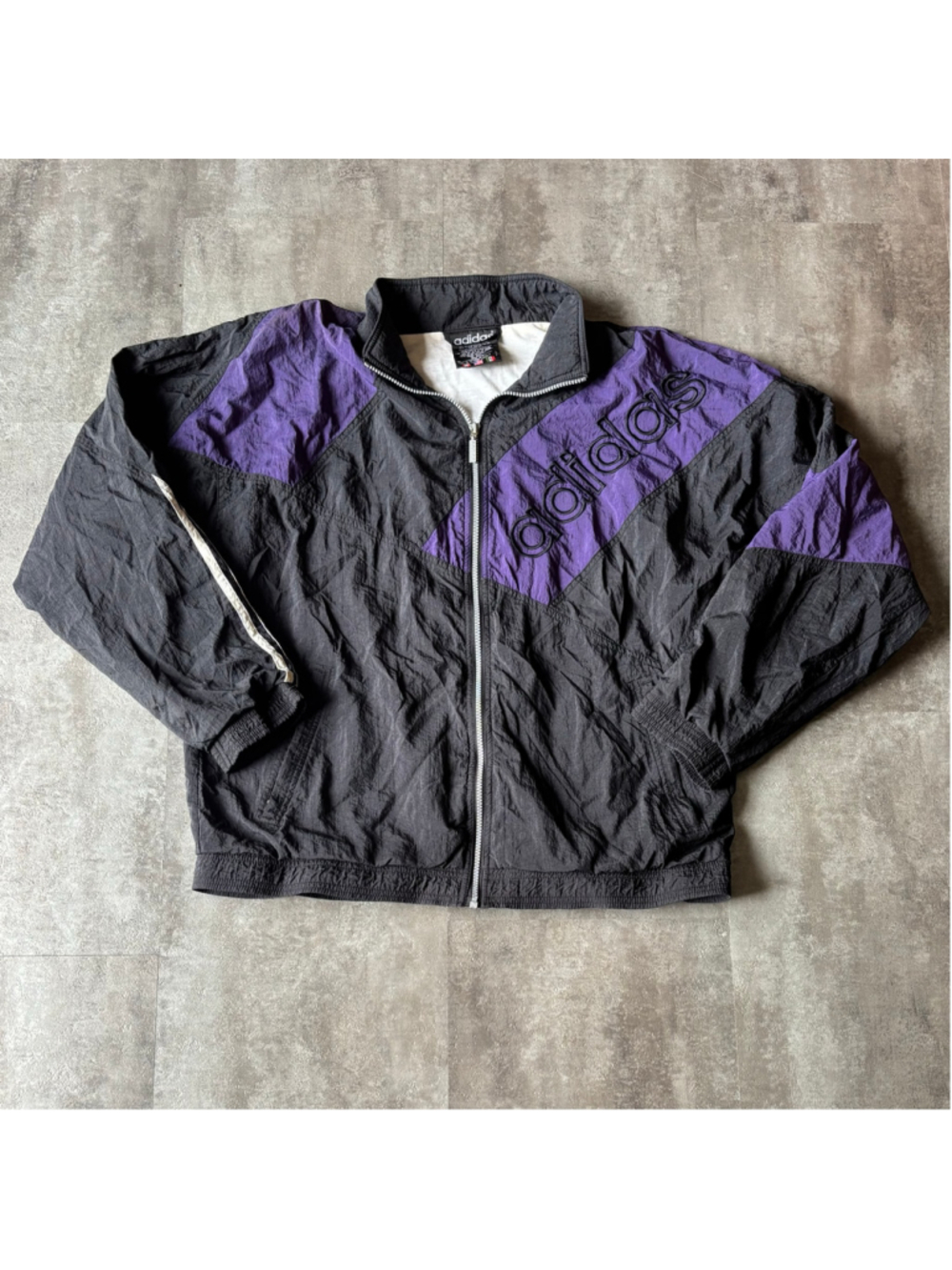Vintage Adidas Windbreaker Jacket Mens Large 90s Black Purple